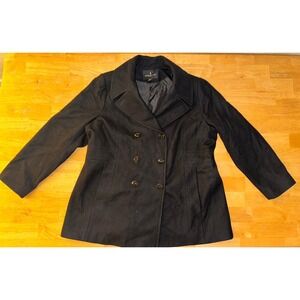London Fog Black Wool Blend Womens Double Breasted Peacoat XXL‎